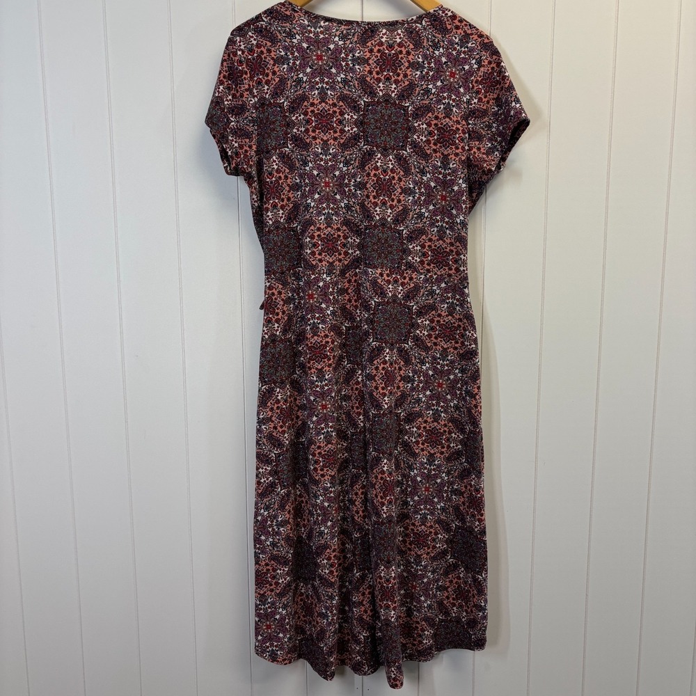 Bobbie Brooks Womens Boho Faux Wrap Midi Dress Size L Paisley Floral Cottage - Picture 2 of 9